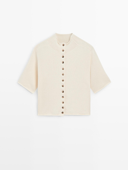 Massimo Dutti Вязаный кардиган с короткими рукавами, бежевый