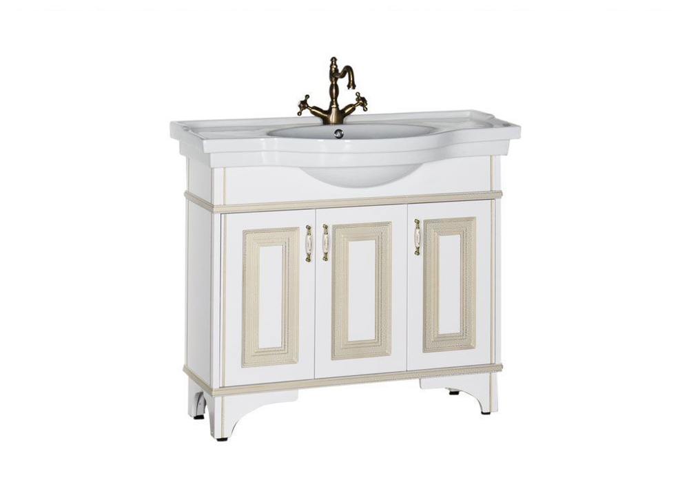 Тумба с раковиной Aquanet Валенса 100 белый краколет/золото