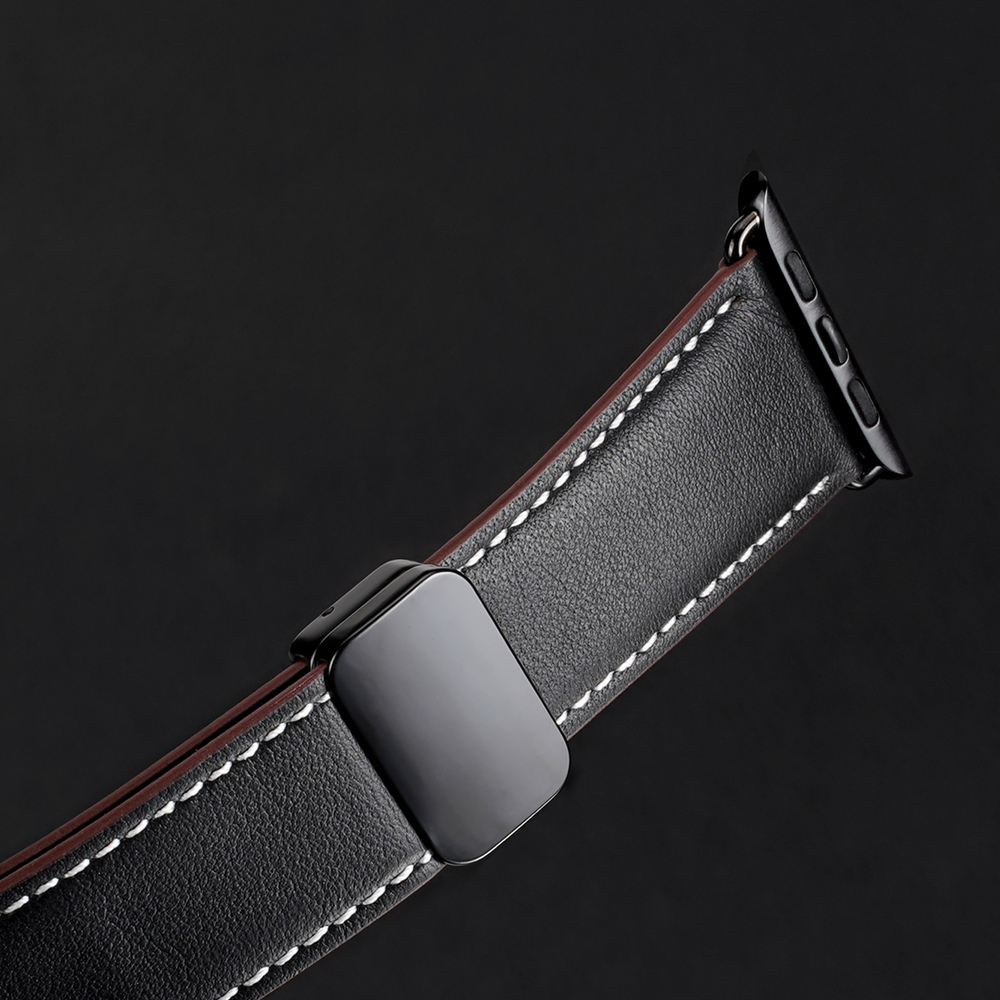 Ремешок из натуральной кожи черного цвета для смарт часов Apple Watch 38, 40, 41, 42мм, серия YA Series от Dux Ducis