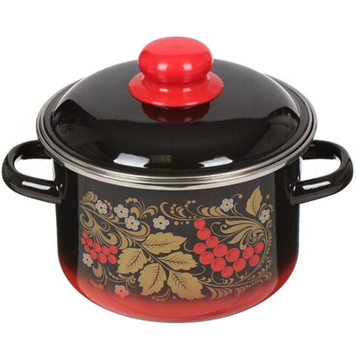 Кастрюля сталь, эмал, 2 л, с крыш, СтальЭмаль, Рябина, 7RD161M/7RD161S, индукц