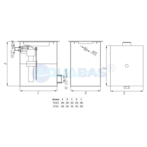 РУ.25.0 Регулятор уровня воды 250х200х300 1,5" (внутр.)
