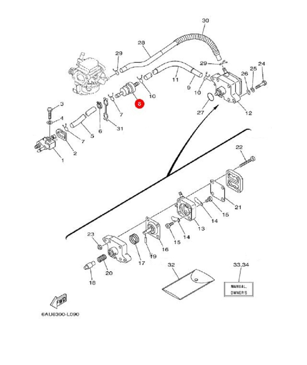 Фильтр топливный Kacawa для Yamaha 4-5, F4-9.9, Tohatsu 4-30