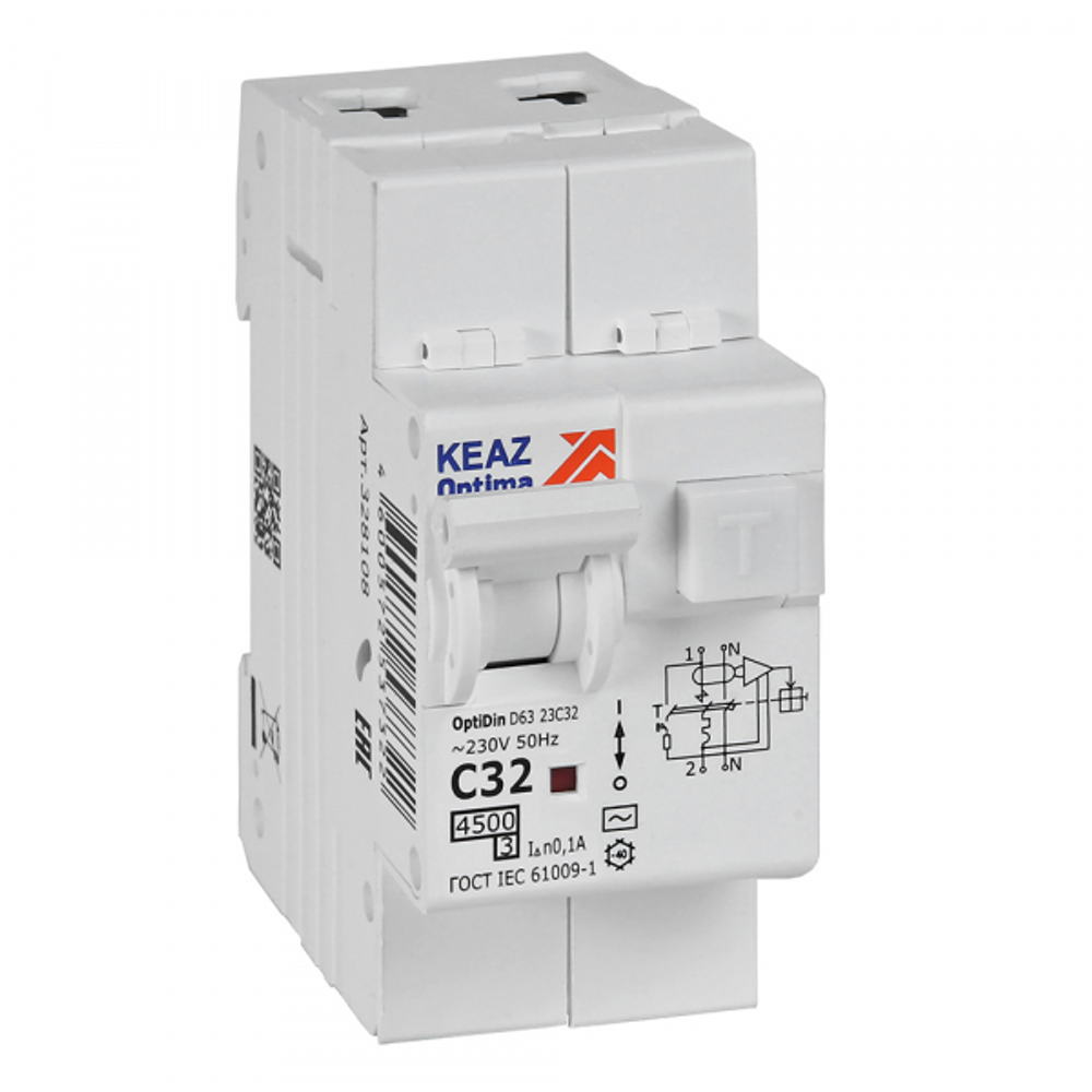 АВДТ с защитой от сверхтоков OptiDin D63-23C32-AC-У3 (2P, C32, 100mA, 4,5кА)