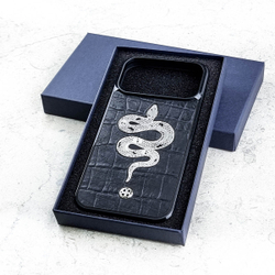 Модный Премиальный чехол для iPhone из натуральной кожи со змеей - Euphoria HM Premium - ювелирный сплав