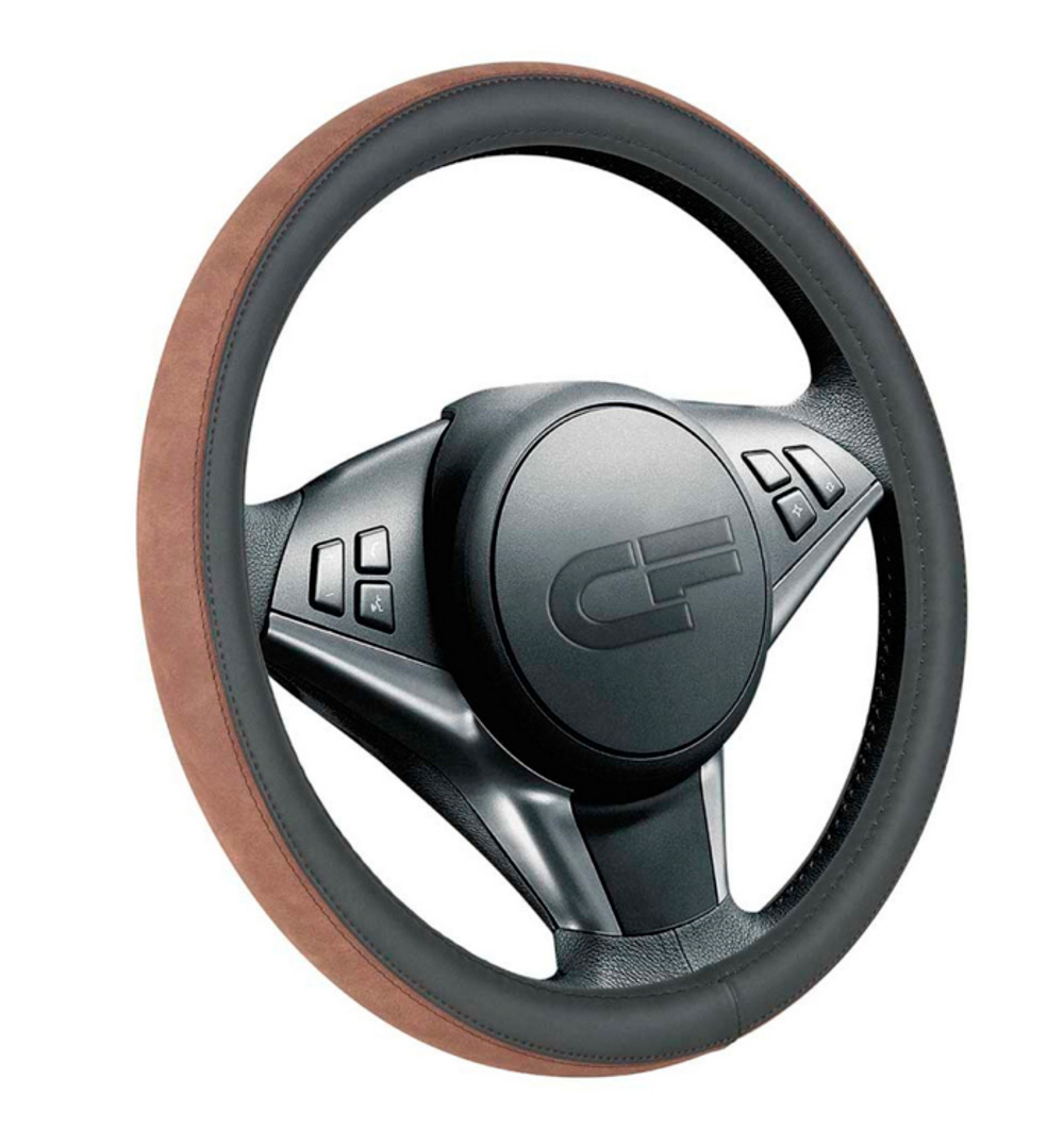 Оплетка на руль круглая CarFashion -М- «FLIP» 31313 - Экокожа - черный/коричневый/коричневый