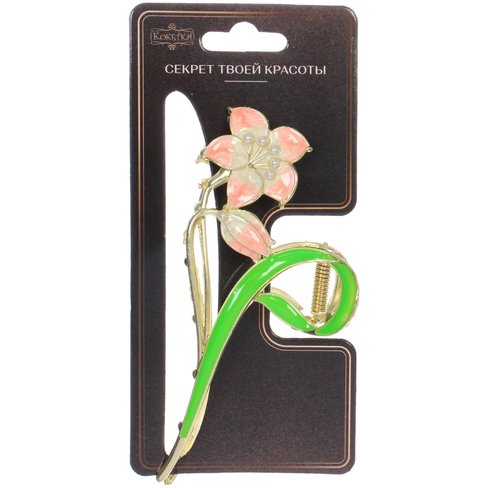 Заколка-краб для волос «PORTOFINO», лилия, цвет золото и хром, 11*5см