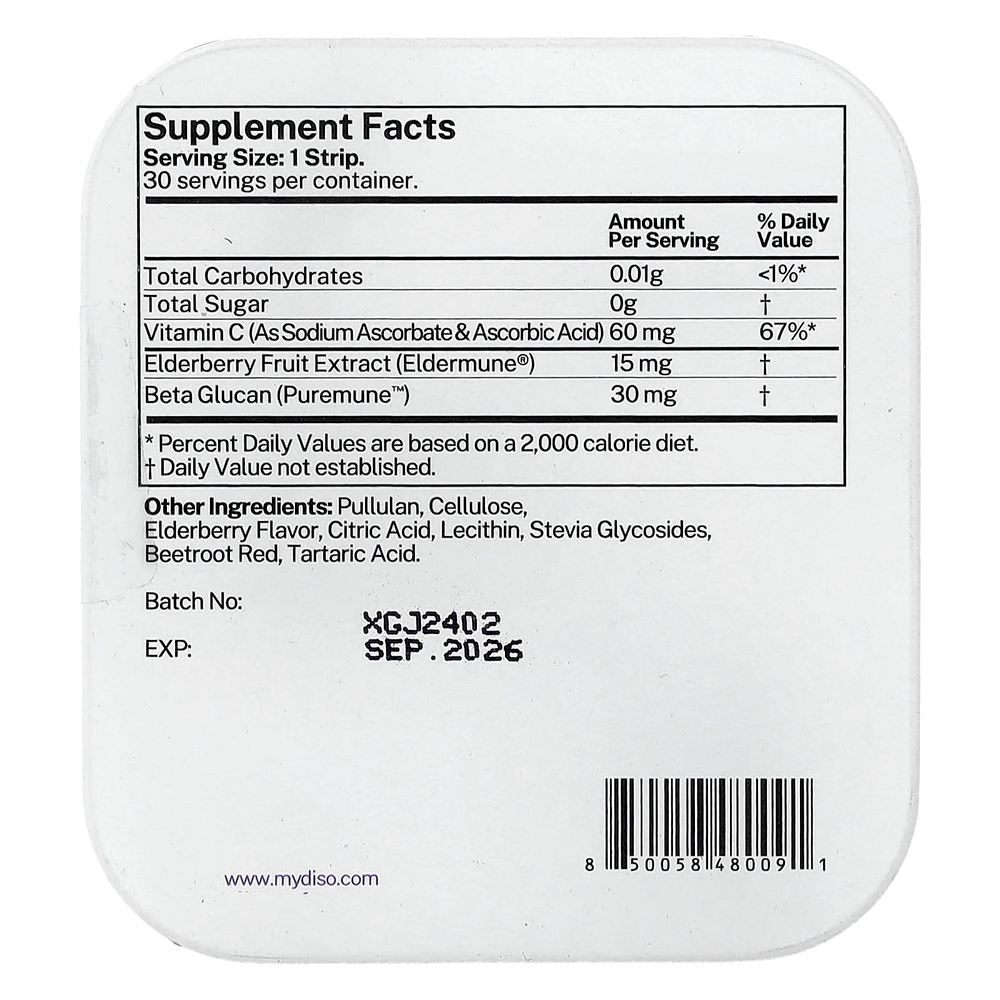 Diso, витамин C, бузина, 30 полосок для полости рта