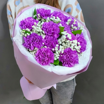 Букет из 11 диантусов и гипсофил в "облачке"