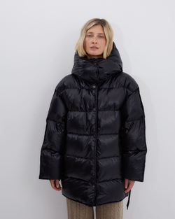 Пуховик со съемным капюшоном из нейлона Монклер черный