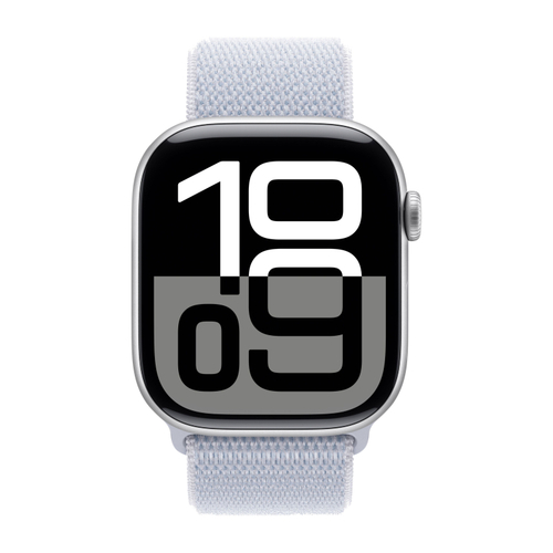 Apple Watch Series 10, 42 мм, алюминий Серебристого цвета, браслет Sport Loop дымчато-голубого цвета