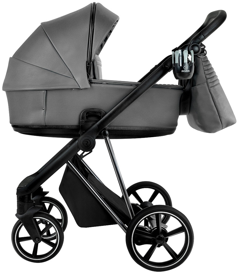 Детская коляска Roan Sol Vintage Luxury Leather 2.0 3 в 1 с автокреслом Tutis Elo Lux EduSky Black VEGA88DB Glacier Gray/Nickel/руч.Black