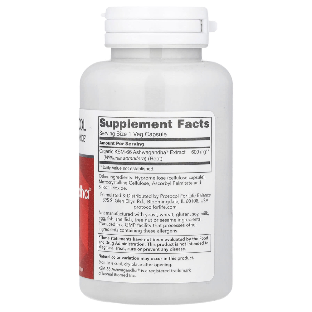 Protocol for Life Balance, KSM-66 экстракт корня ашваганды®, 600 мг, 90 растительных капсул