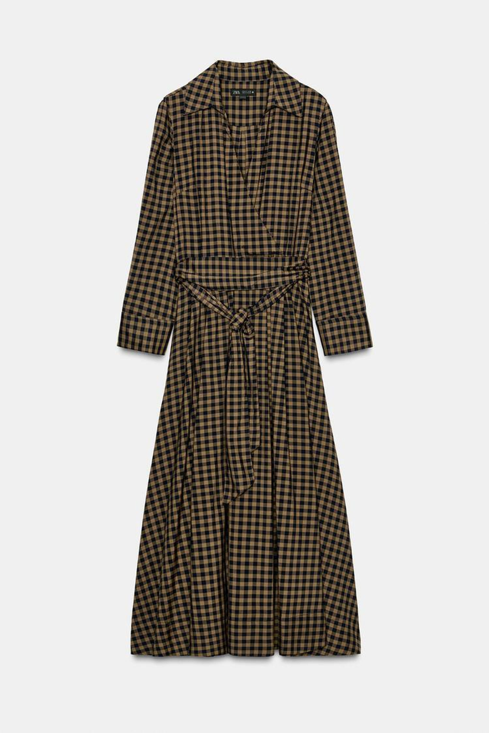 ZARA ПЛАТЬЕ-РУБАШКА В КЛЕТКУ — ZW COLLECTION, КАРАМЕЛЬНЫЙ