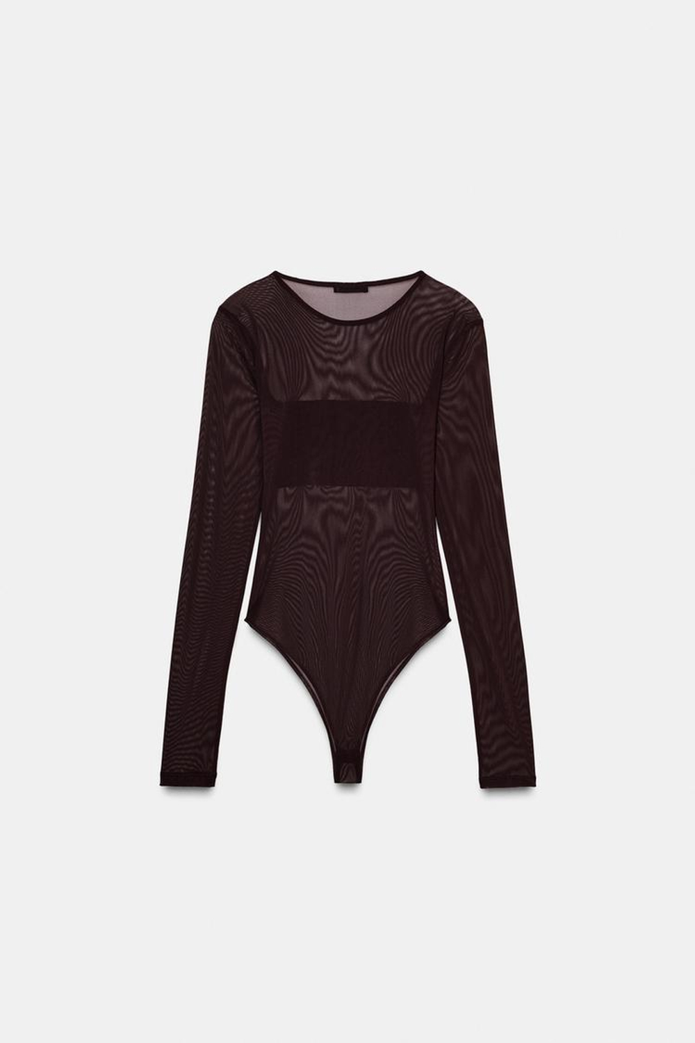 ZARA БОДИ ИЗ ПОЛУПРОЗРАЧНОЙ ТКАНИ, ТЕМНО-КОРИЧНЕВЫЙ