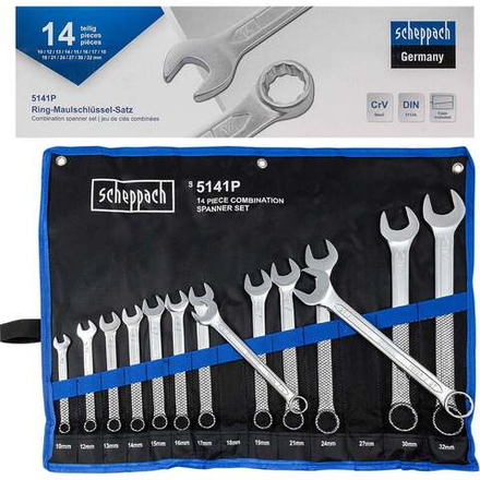 Набор комбинированных ключей Scheppach 10, 12-19, 21, 24, 27, 30, 32 мм, 14 предметов Sch-5141P(59127)
