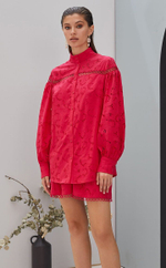 Рубашка свободного кроя с объемными рукавами (Размер: XL) (Цвет: ярко-розовый)