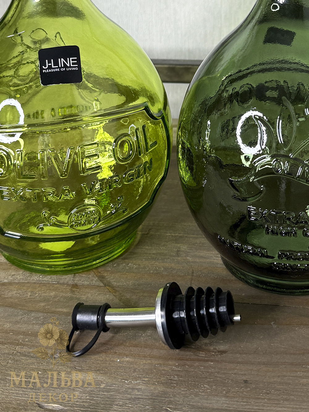 Декоративные бутылки для масла 2 штуки "Олива" зелёные с дозатором от J-LINE