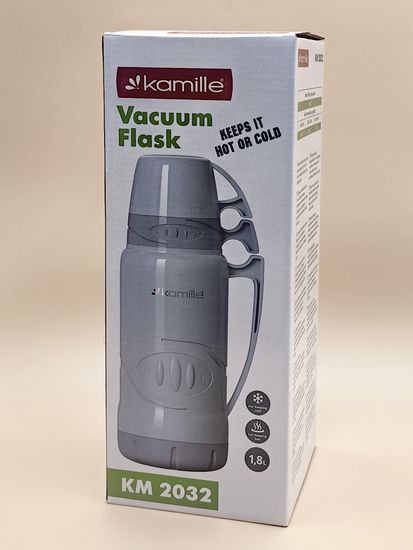 Термос 1,8 л. со стеклянной колбой Kamille KM 2032 пластиковый, 2 чашки