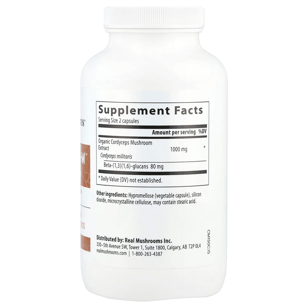 Real Mushrooms, Cordyceps-M, порошок экстракта грибов, 300 капсул