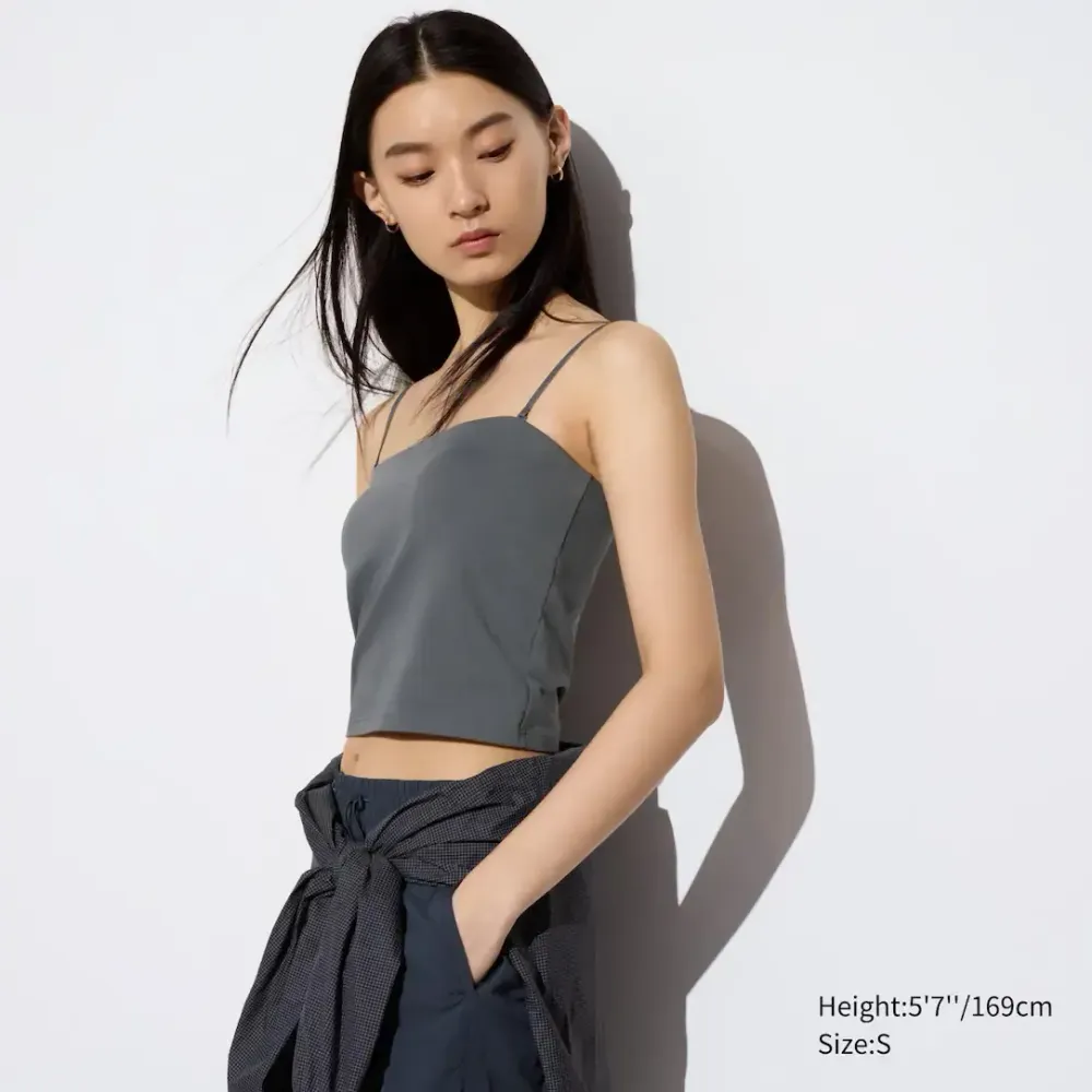 UNIQLO УКОРОЧЕННЫЙ ТОП, ТЕМНО-СЕРЫЙ