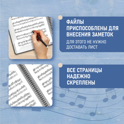 Папка-тетрадь для нот А4, 20 вкладышей на 40 страниц, на гребне, пластик, ЧЕРНАЯ, BRAUBERG, 404643