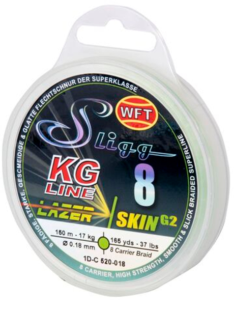 Леска плетёная WFT KG SLIGG LAZER SKIN G2 x8 Chartreuse 150 м, 0.18 мм