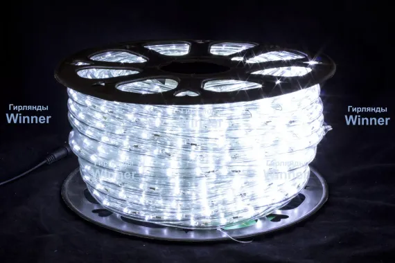Дюралайт круглый Ø 13 мм., 220V, 3-жилы, холодные белые LED лампы 32 шт на 1 м., бухта 50 м, силикон, Winner (05.50.13.32W)