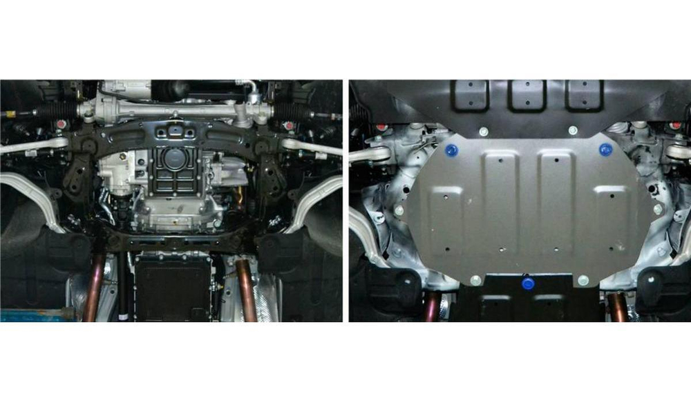 Защита картера Rival (часть 2) для Genesis G80 (V - 2.0) 4WD 2017-2020/Genesis G90 (V - 3.3) 4WD 2016-2019 2018-н.в./Hyundai Genesis II (V - 3.0; 3.8) 4WD 2014-2017, штампованная, алюминий 4 мм, с крепежом, 333.2354.1
