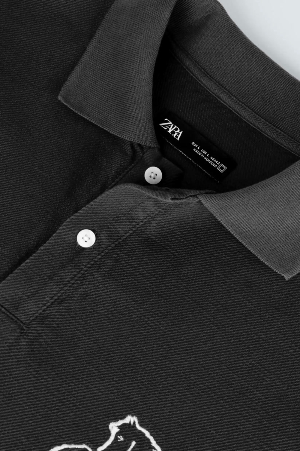 ZARA ПОЛО СВОБОДНОГО КРОЯ С ВЫШИВКОЙ, СЕРЫЙ