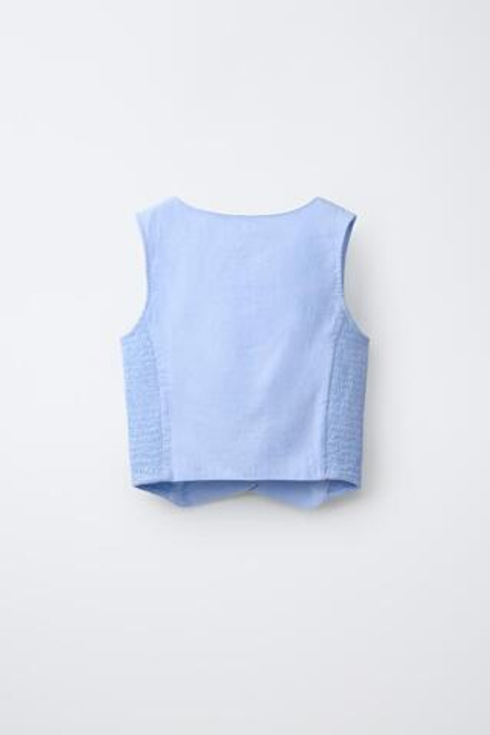 ZARA ЖИЛЕТ В РУБЧИК ИЗО ЛЬНА, НЕБЕСНО-ГОЛУБОЙ