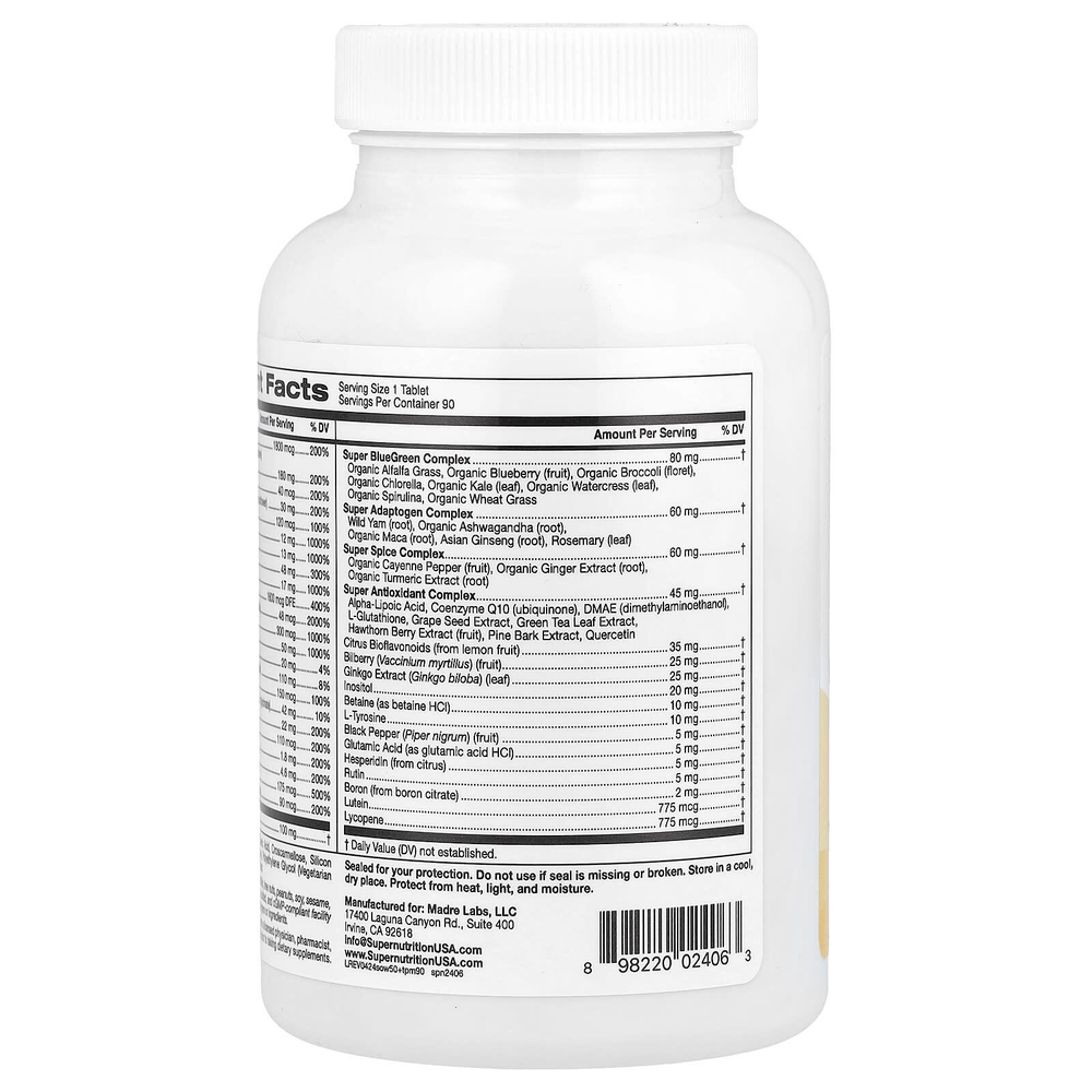 Super Nutrition, SimplyOne®, мультивитамины и суперкомплексы для женщин старше 50 лет, с витаминами A и C, минералами и растительными компонентами, без железа, 90 таблеток