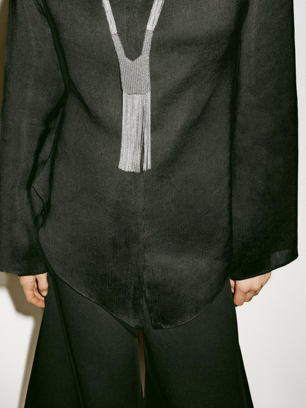 Massimo Dutti Рубашка с воротником-лодочкой из льняной смеси - Limited Edition, черный