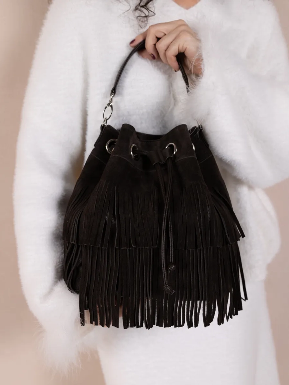 Cумка через плечо средняя замшевая мешок