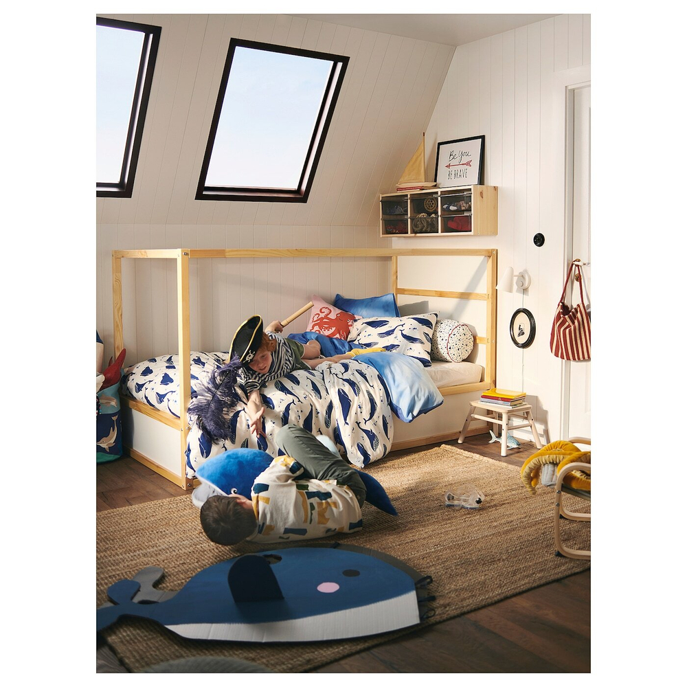 BLÅVINGAD Пододеяльник и наволочка, синий/белый китовый узор, 150x200/50x60 см