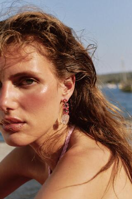 ZARA СЕРЬГИ СО СТРАЗАМИ И КАМНЕМ, РОЗОВЫЙ