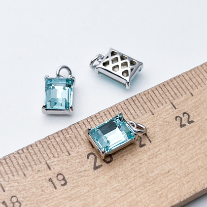 Подвеска Прямоугольник, цвет серебро (родий) + голубой, размер 10*7 мм, цена за 1 шт