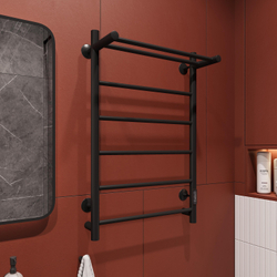 Полотенцесушитель электрический EWRIKA Сафо PN 80x55 см, подключение справа, слева, матовый черный, лесенка, из стали, с полкой
