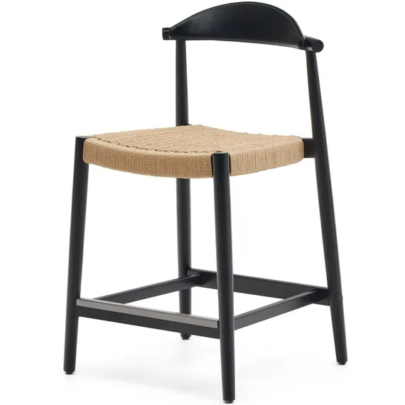 Полубарный стул Nina 62 см из массива акации с черной отделкой и бежевой веревкой