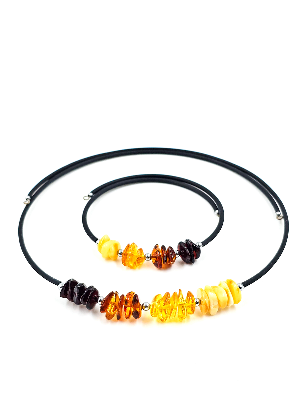 Комплект из чокера и браслета. Натуральный цельный янтарь