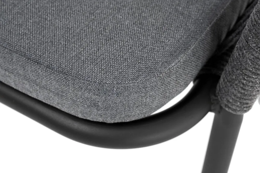 "Лион" стул плетеный из роупа, каркас алюминий серый (RAL7022) муар, роуп серый круглый, ткань серая 017