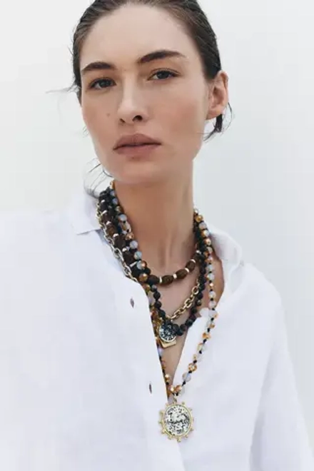 ZARA НАБОР ИЗ ЧЕТЫРЕХ ОЖЕРЕЛИЙ С БУСИНАМИ И МОНЕТАМИ, СЕРЕБРИСТЫЙ