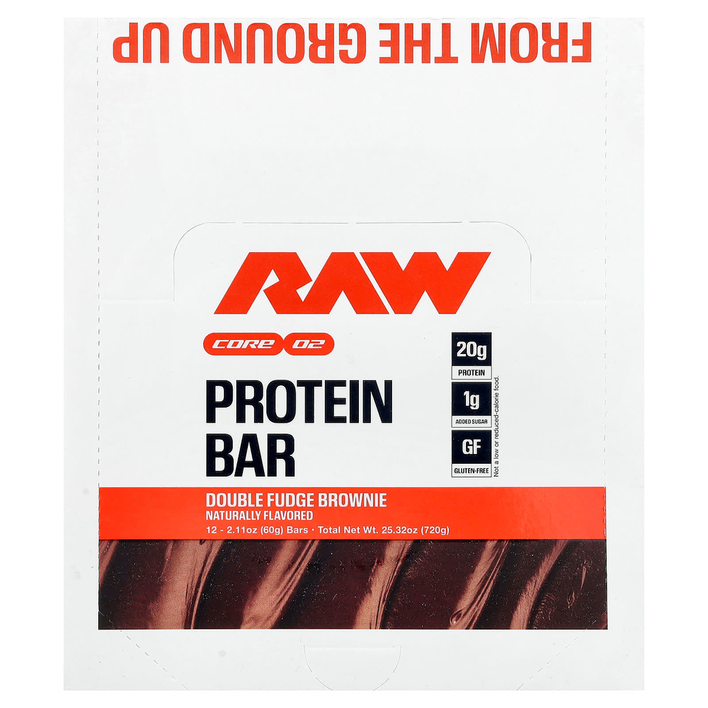 Raw Nutrition, протеиновый батончик, брауни с двойной помадкой, 12 батончиков по 60 г (2,11 унции)