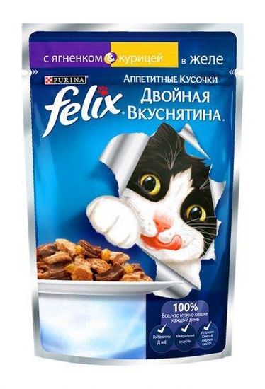 Purina Felix Аппетитные Кусочки Двойная вкуснятина с ягненком и курицей в желе 75 гр