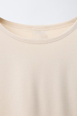 ZARA ФУТБОЛКА ИЗ ХЛОПКА И МОДАЛА, СВЕТЛО-БЕЖЕВЫЙ