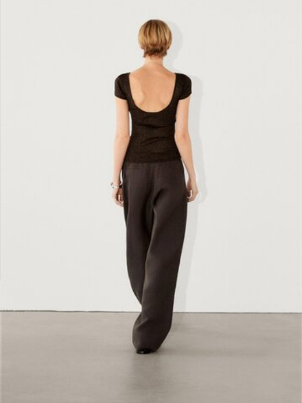 Massimo Dutti Футболка из полупрозрачной ткани, коричневый