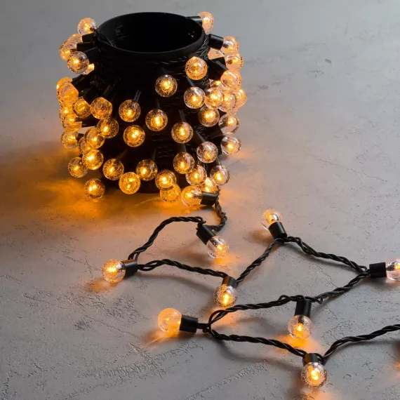 Светодиодная гирлянда шарики Пузырьки 10 м., 220V., 100 желтых LED ламп 23 мм., коннектор, черный ПВХ, LTC (PCS-100B-Y)