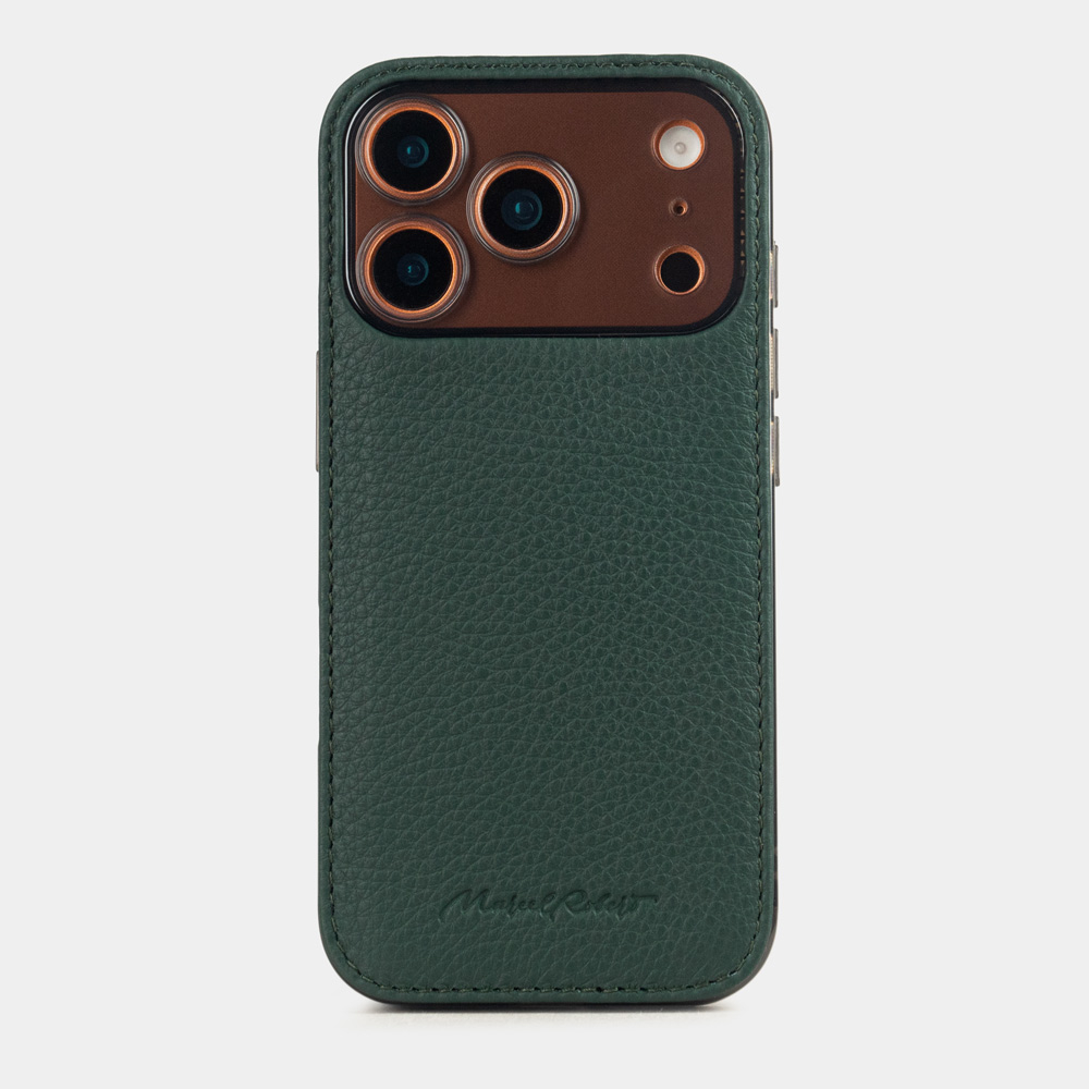 Чехол-накладка кожаная для iPhone 17 Pro Max, теленок темно-зеленого цвета