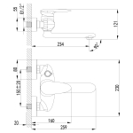 LM4414C Статус Смеситель для ванны с фикс. плоск. изливом 170мм, боковой дивертор с к.хром (к/к 8)