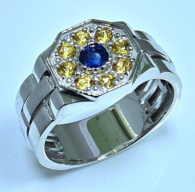 Печатка Эстерелла золото 585, сапфиры жёлтые, синий.