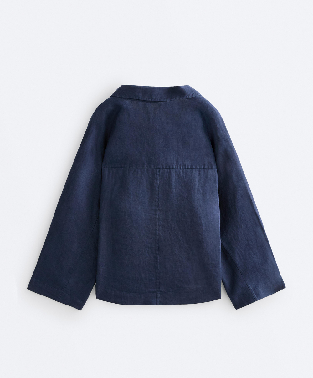 Oysho Рубашка-поло оверсайз с длинными рукавами из 100%-го льна, синий